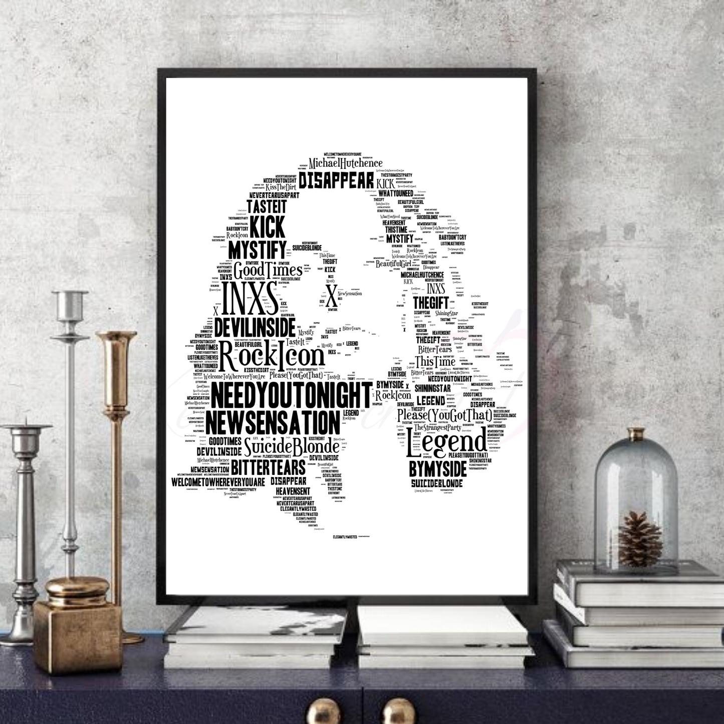 INXS Michael Hutchence v2 - Typography Portrait in songs print