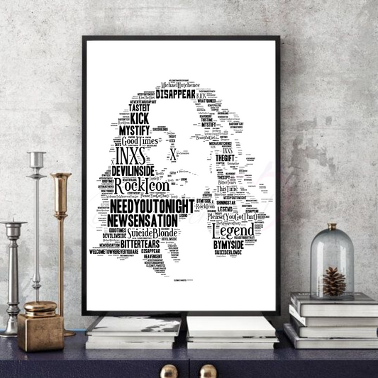 INXS Michael Hutchence v2 - Typography Portrait in songs print