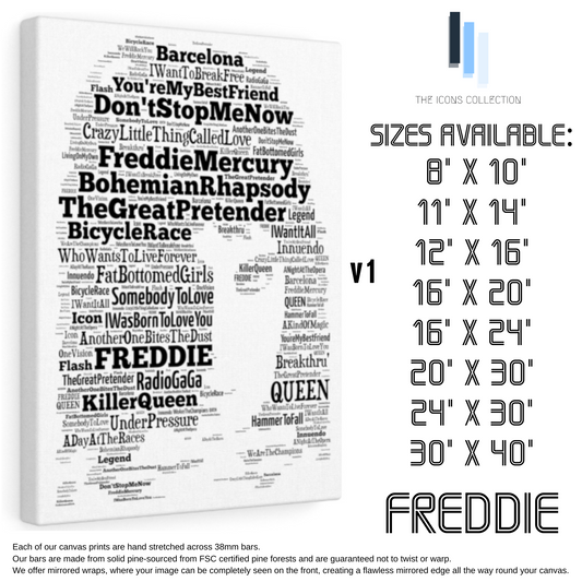 Freddie Mercury v1 / Portrait in songs - Premium Canvas
