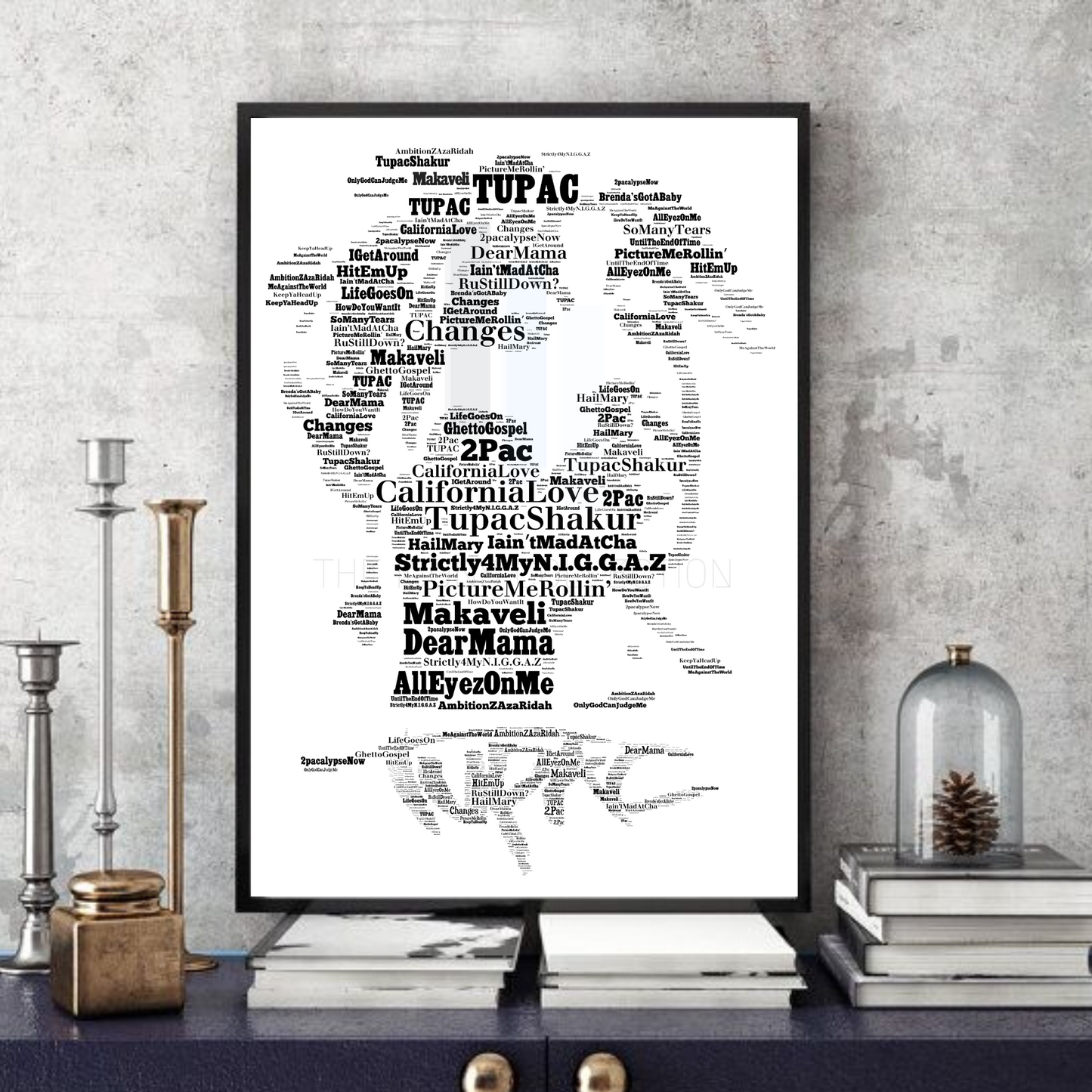 Tupac Shakur 2Pac - Word Art Typography Portrait in songs Memorabilia/Collectible/print