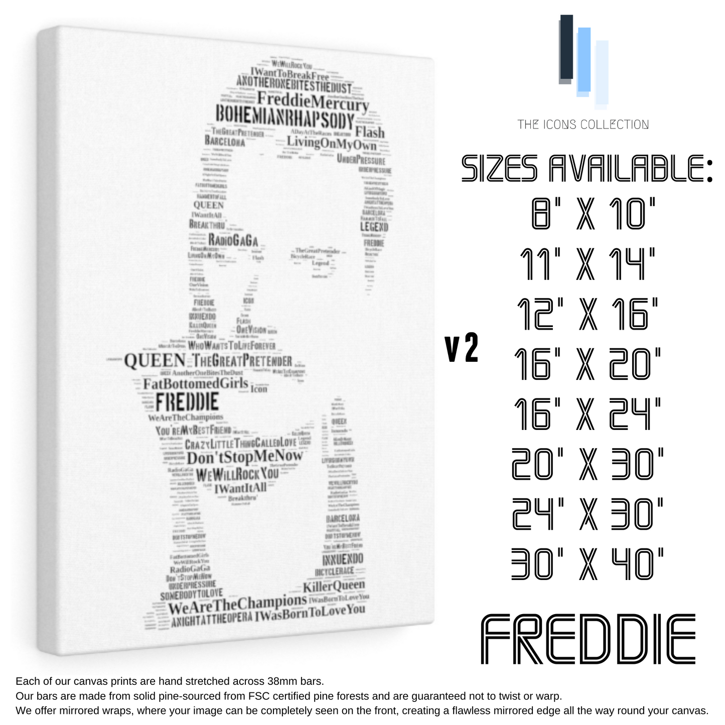 Freddie Mercury v2 / Portrait in songs - Premium Canvas