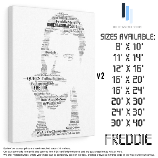Freddie Mercury v2 / Portrait in songs - Premium Canvas