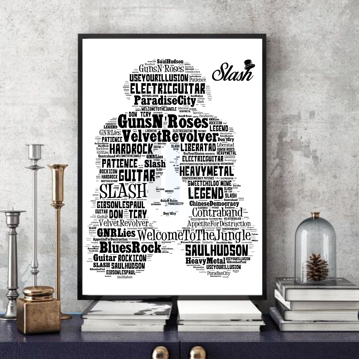 Slash 3 / Guns n Roses / Velvet Revolver - Typography Portrait in songs Memorabilia/Collectible/print