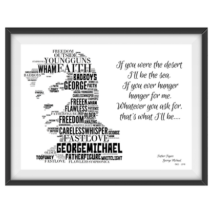 George Michael v1 Typography Portrait in songs & lyrics print