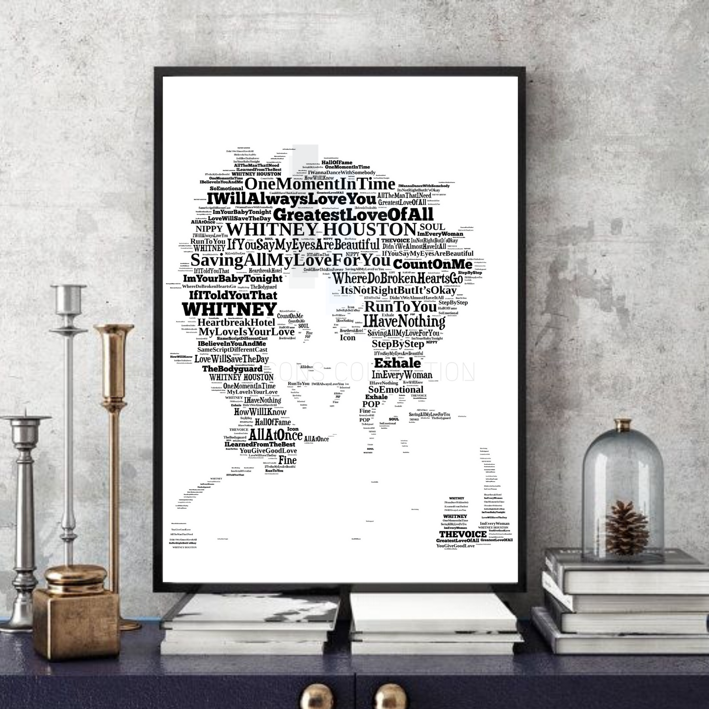 Whitney Houston - The Voice / Word Art Typography Portrait in songs Memorabilia/Collectible/print