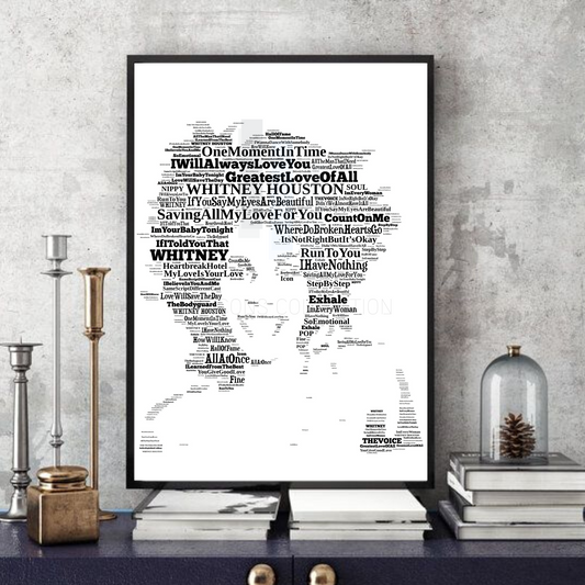 Whitney Houston - The Voice / Word Art Typography Portrait in songs Memorabilia/Collectible/print