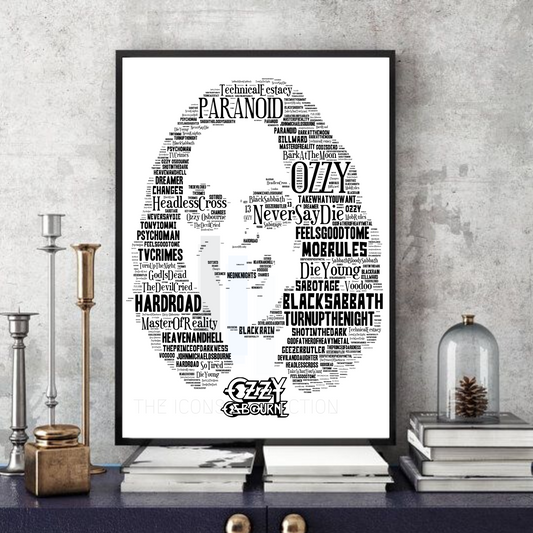 Ozzy Osbourne Black Sabbath Typography Portrait in songs Memorabilia/Collectible/Print
