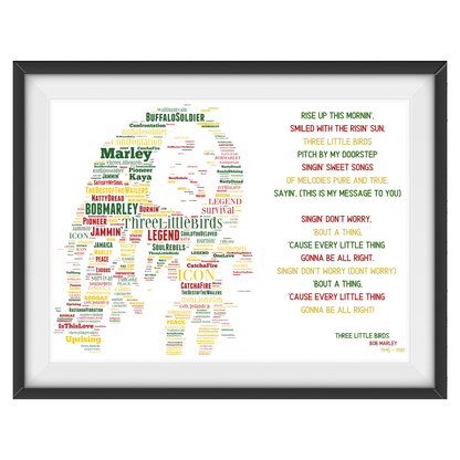 Bob Marley 3 Little Birds Typography Portrait in songs print