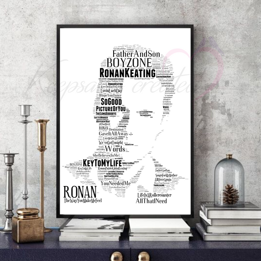 Ronan Keating 2 - Boyzone / Word Art Typography Portrait in songs Memorabilia/Collectible/Print