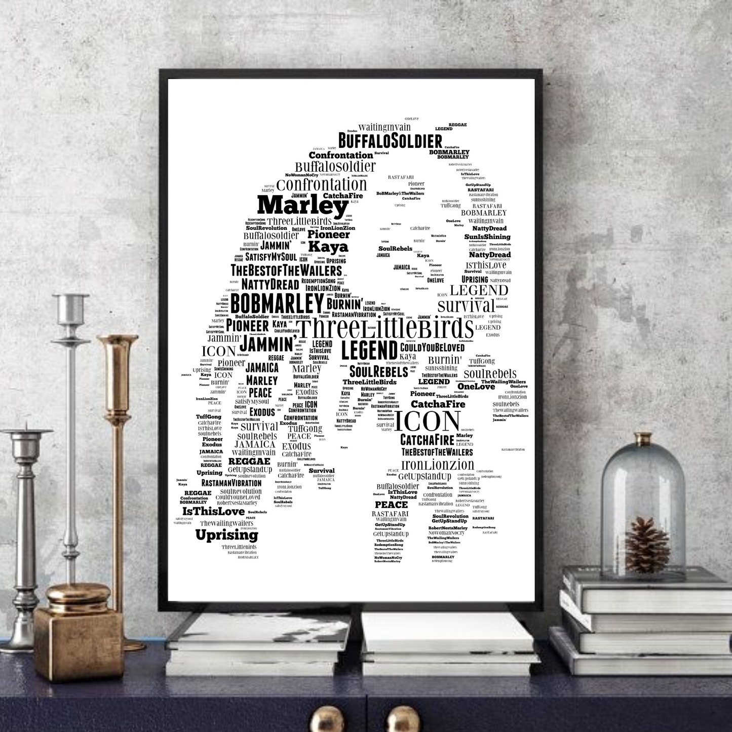 Bob Marley v1 - Typography Portrait in songs print