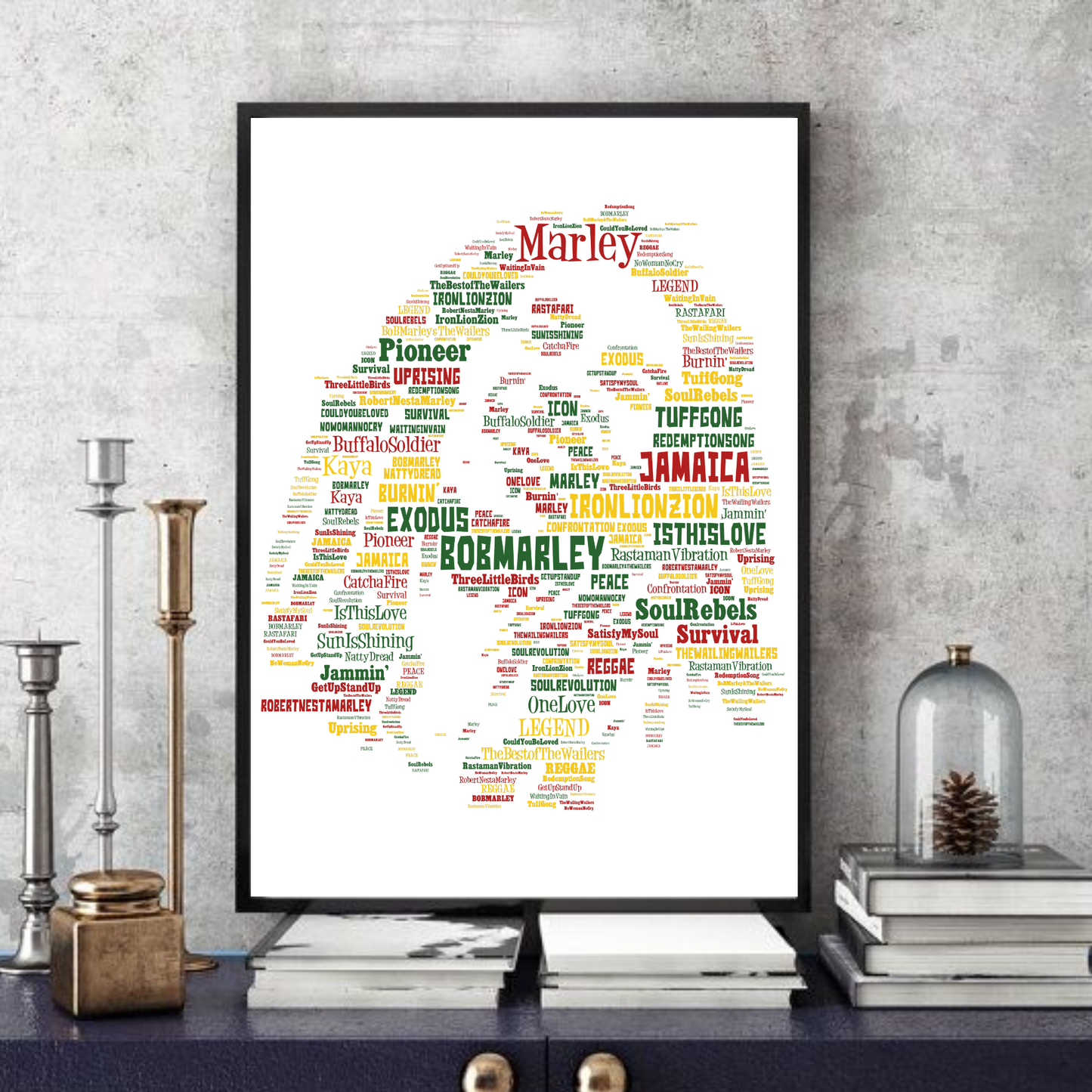 Bob Marley v4 - Typography Portrait in songs print