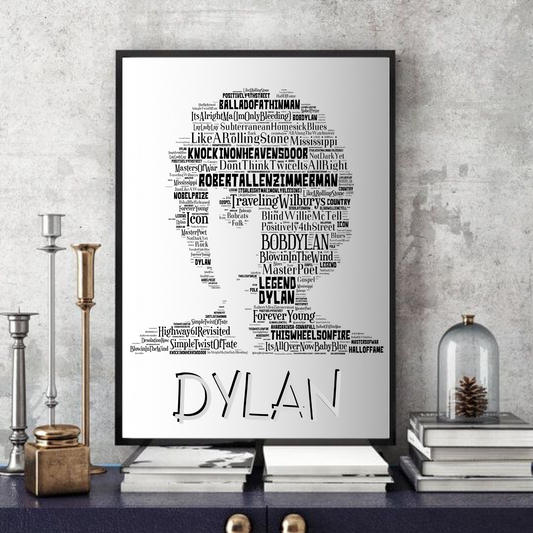Bob Dylan v2 - Typography Portrait in songs print