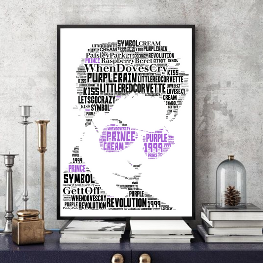 Prince tribute 1 / Symbol/TAFKAP Typography Portrait in songs Memorabilia/Collectible/Print