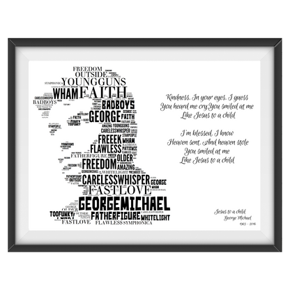 George Michael v1 Typography Portrait in songs & lyrics print