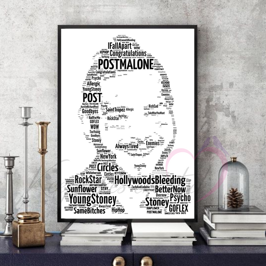 Post Malone - Young Stoney - Word Art Portrait Typography Portrait in songs Memorabilia/Collectible/Print