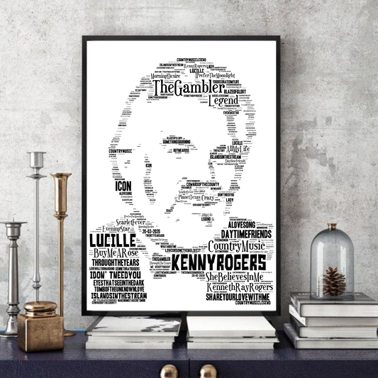 Kenny Rogers - Country Music Typography Portrait in songs Memorabilia/collectable/Print