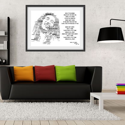 Bob Marley 3 Little Birds Typography Portrait in songs print