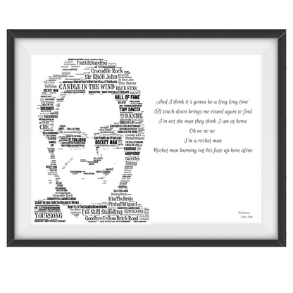 Elton John Typography Portrait in songs & lyrics tribute print