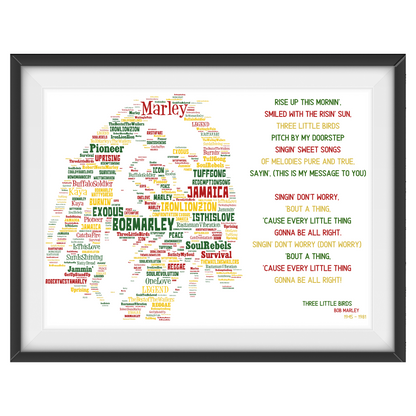 Bob Marley 3 Little Birds Typography Portrait in songs print