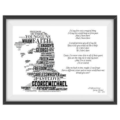 George Michael v1 Typography Portrait in songs & lyrics print