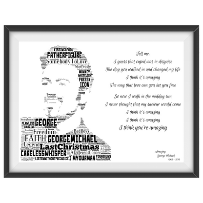 George Michael v2 Typography Portrait in songs & lyrics print