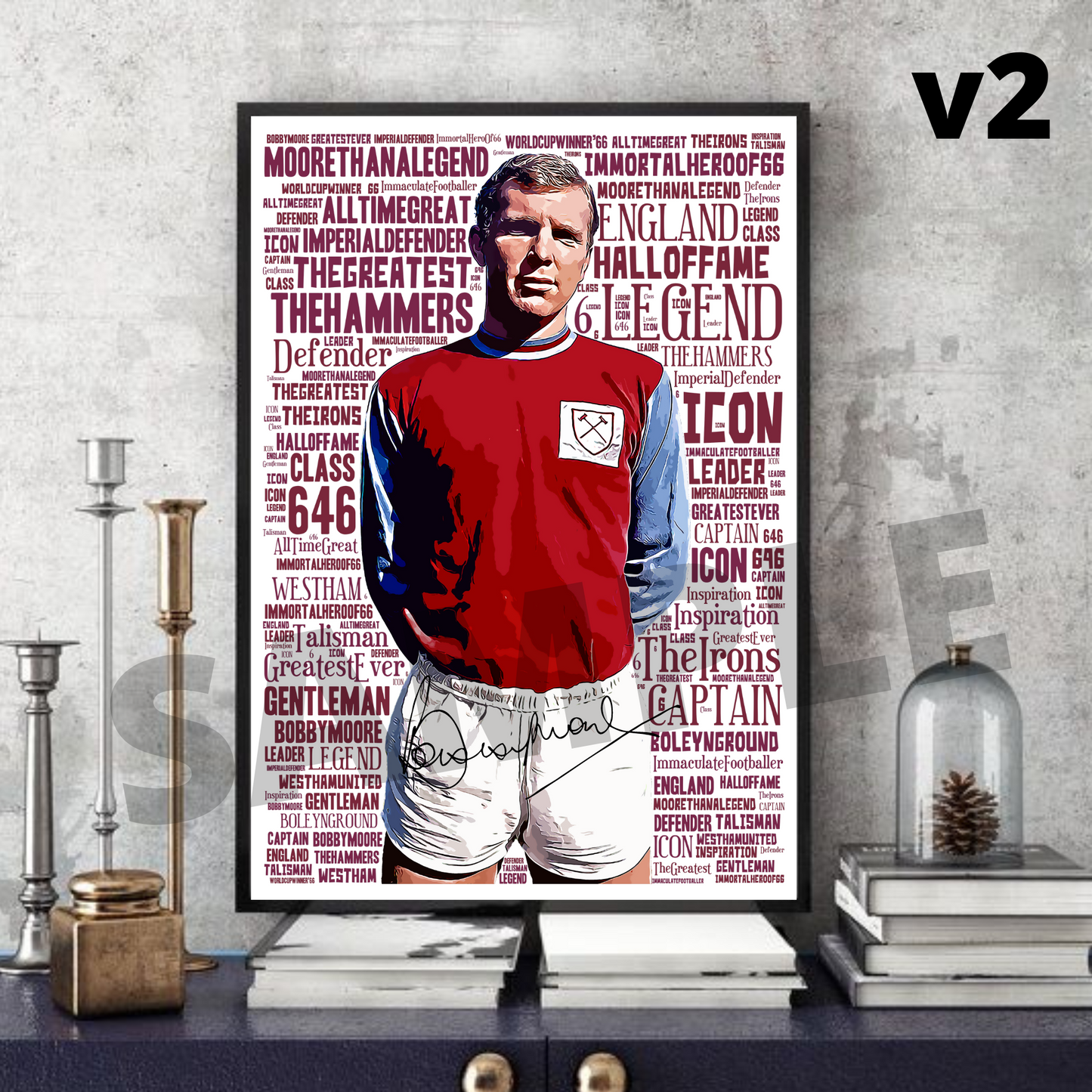 Bobby Moore Art West Ham Utd A4/A3 Football/Memorabilia/Collectable/Gift signed