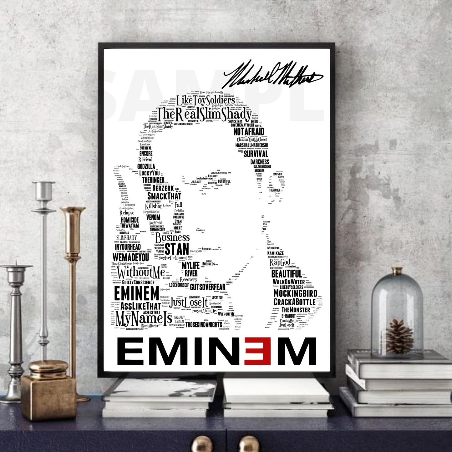 Eminem v1 - Typography Portrait in songs print