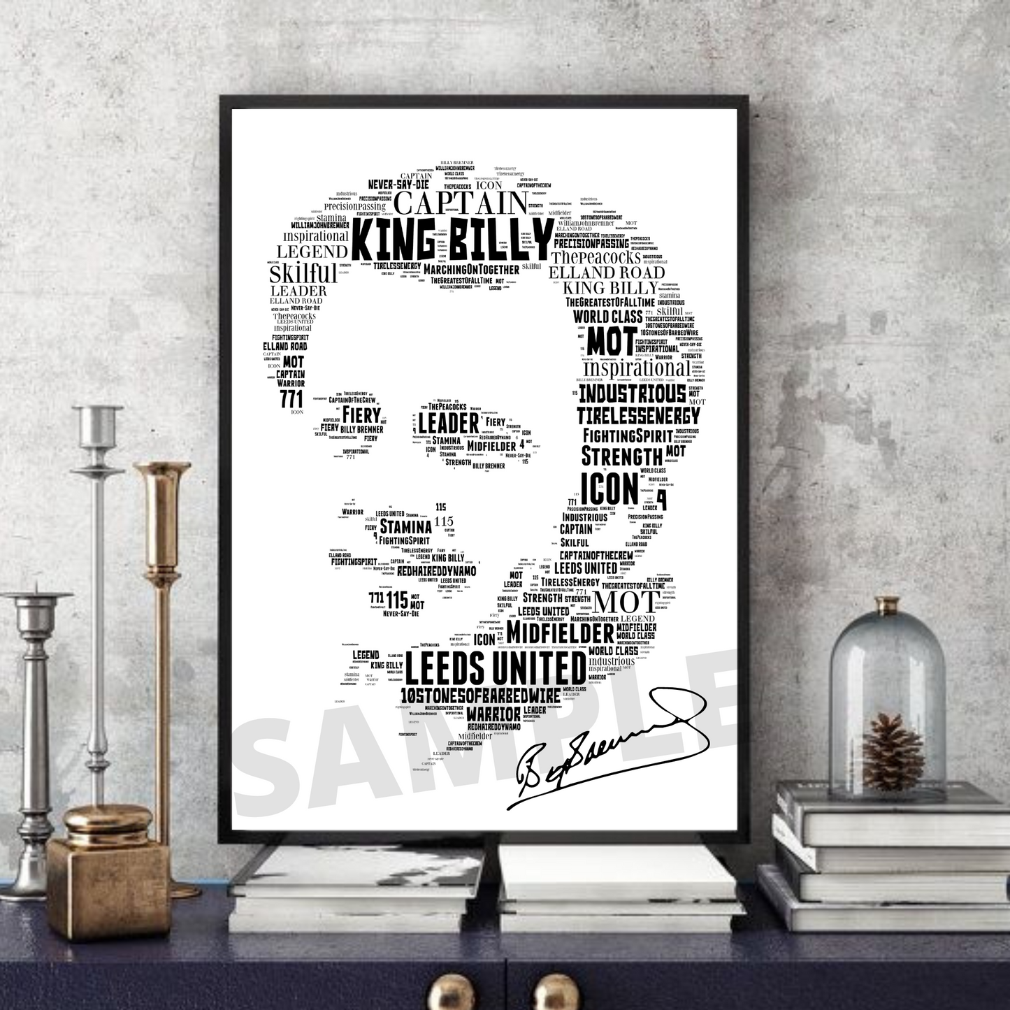 Billy Bremner LUFC Leeds Utd Football Word Portrait Memorabilia/Collectable signed