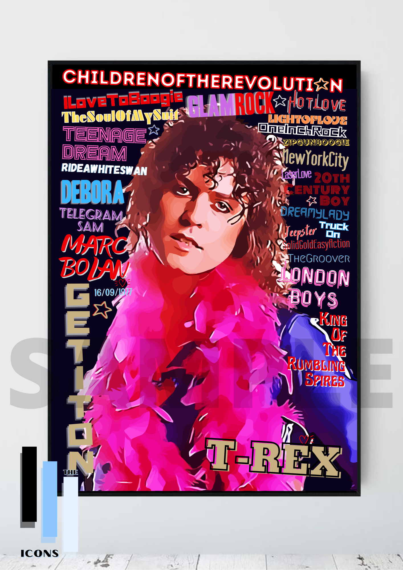Marc Bolan T-REX Glam Rock 70's Pop Art Memorabilia/Keepsake/Gift