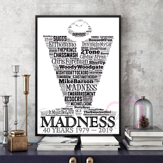 Madness - Ska - Mods - Typographic songs collectible/memorabilia/print