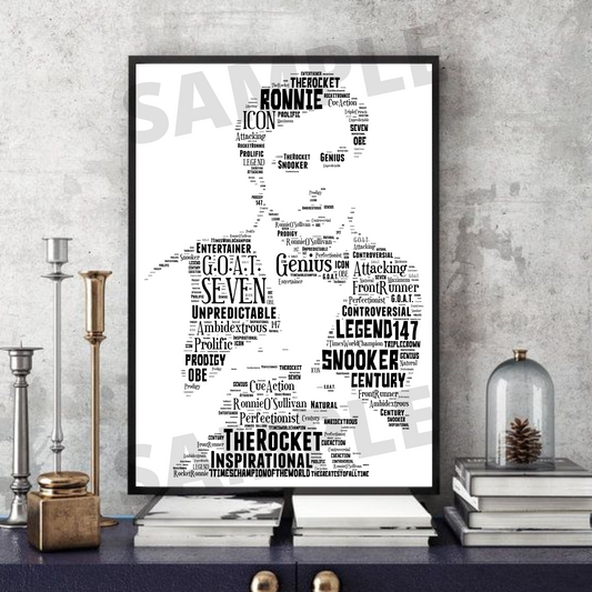 Ronnie O'Sullivan Rocket Ronnie Snooker 7 times Typography Portrait Word Art Memorabilia/collectable/gift