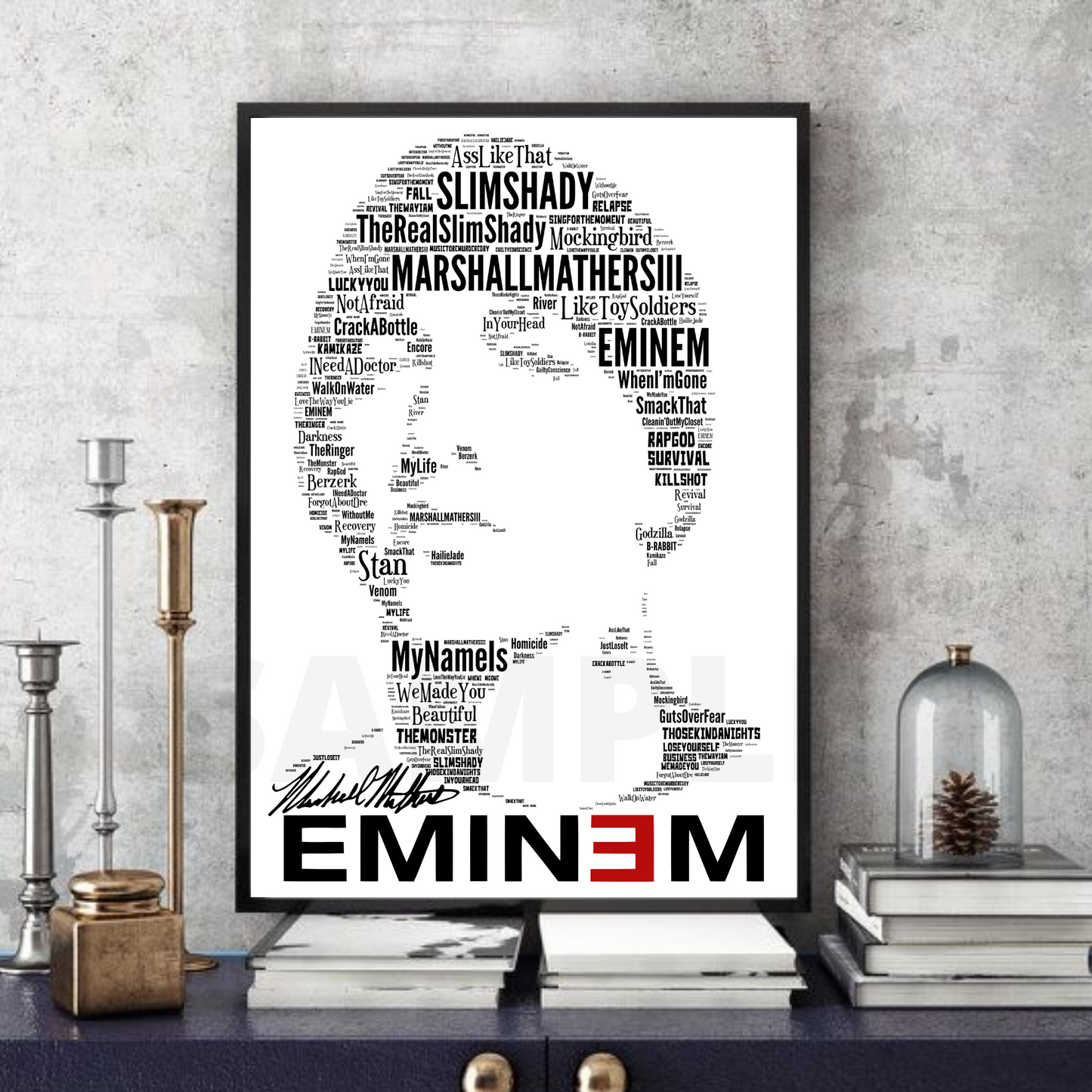 Eminem / Slim Shady v2 - Typography Portrait in songs print