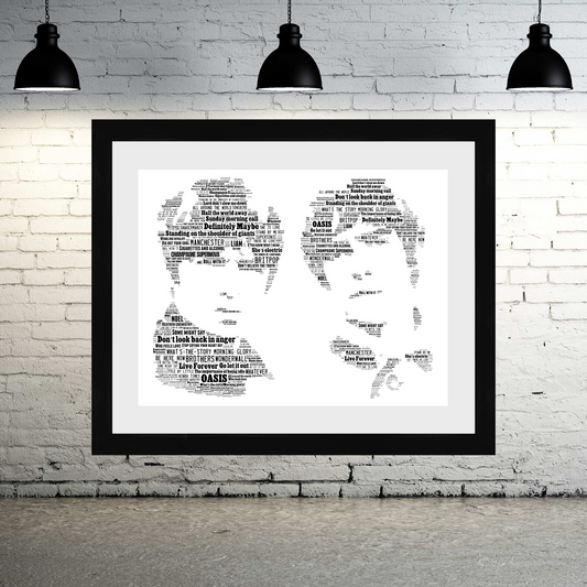 Oasis 2000's tribute - Word Art Typography Portrait in songs Memorabilia/Collectible/Print