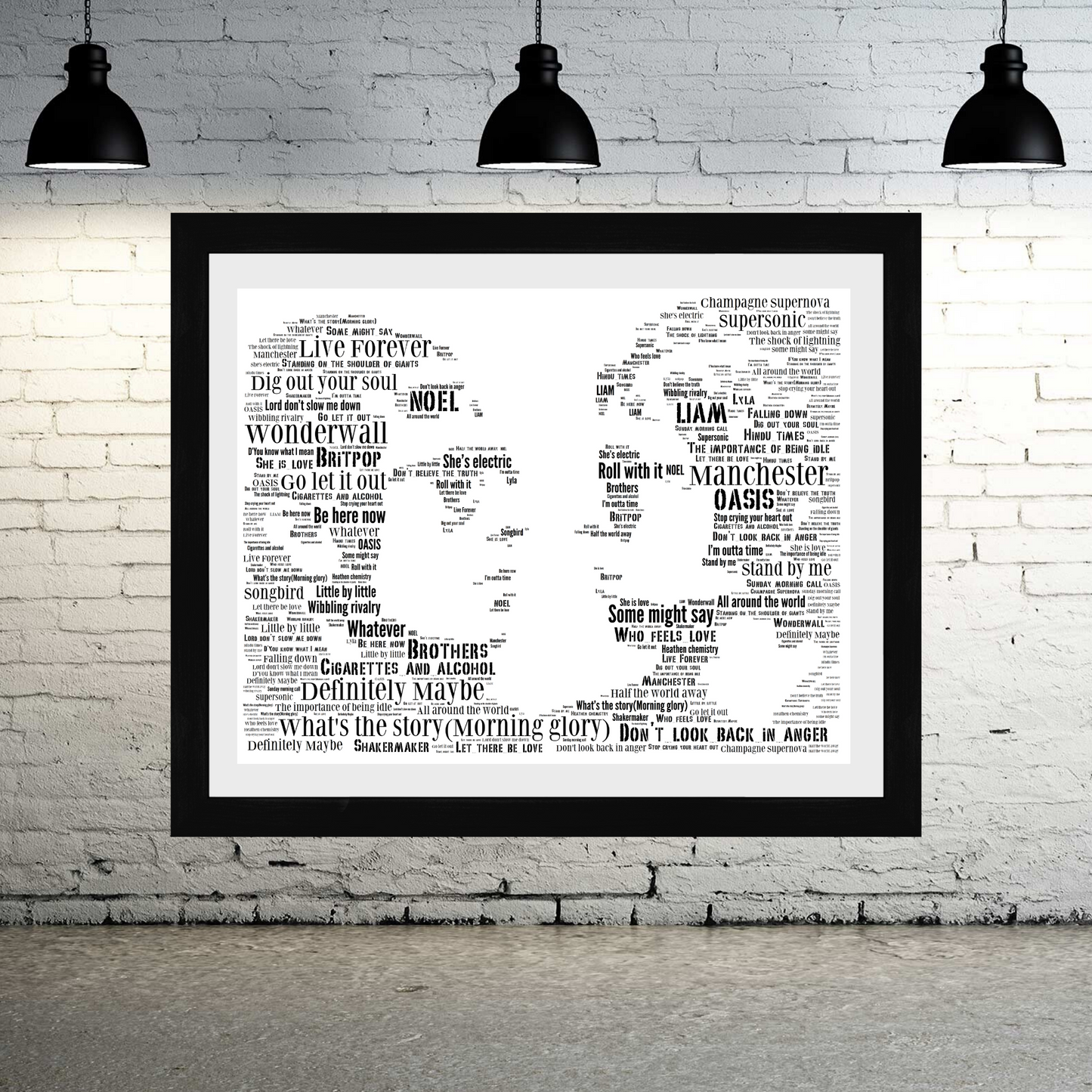 Oasis 90's tribute - Word Art Typography Portrait in songs Memorabilia/Collectible/Print