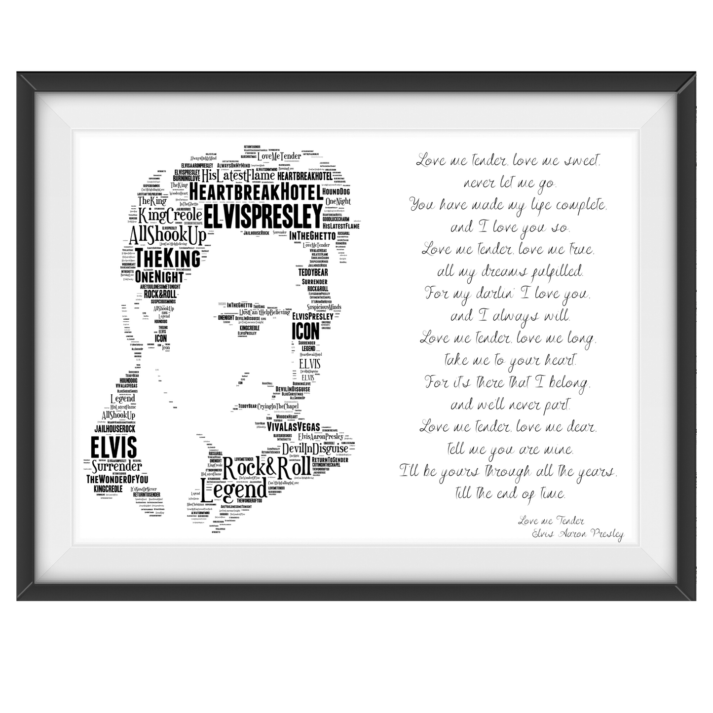 Elvis Presley The King v1 / Typography Portrait in songs & lyrics print