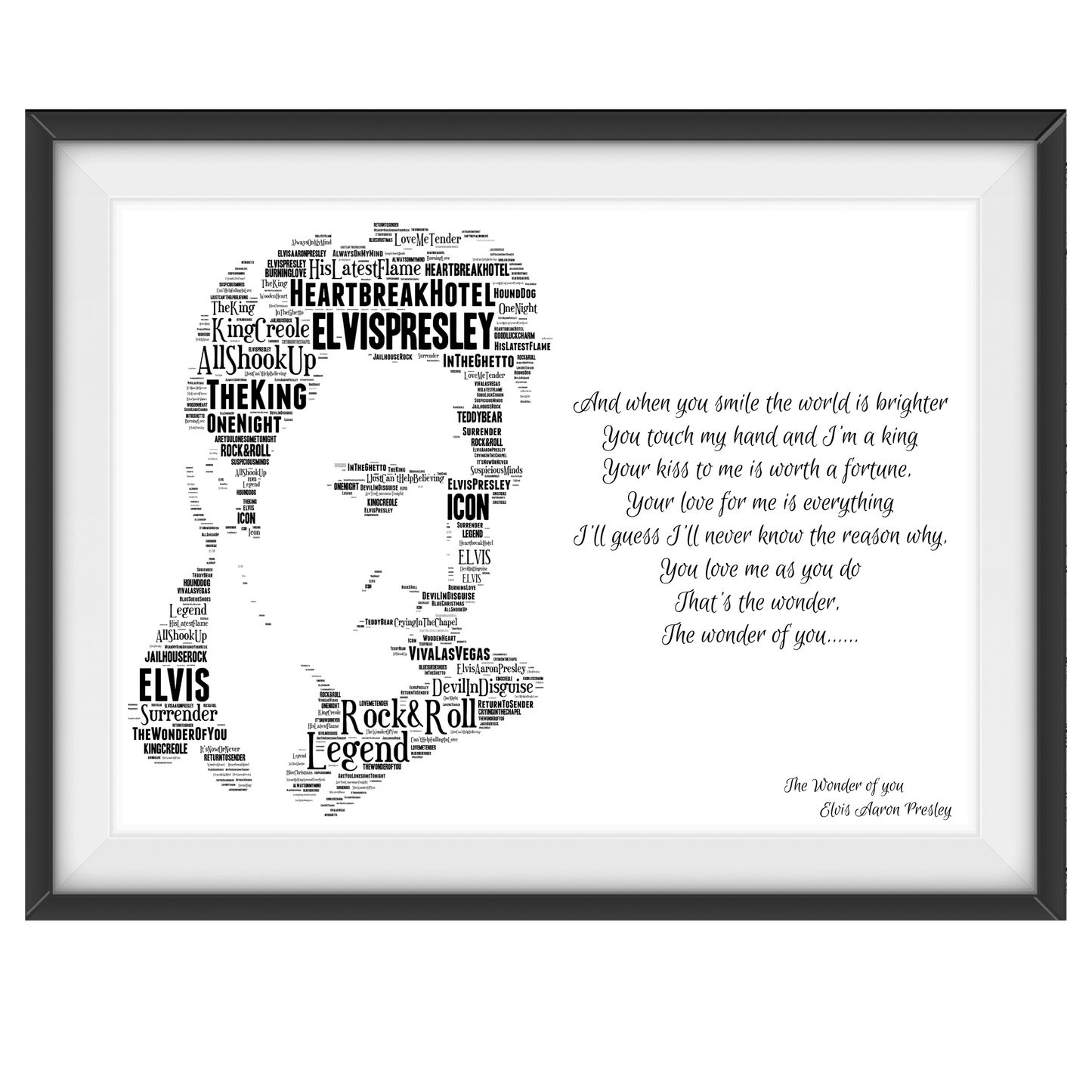 Elvis Presley The King v1 / Typography Portrait in songs & lyrics print