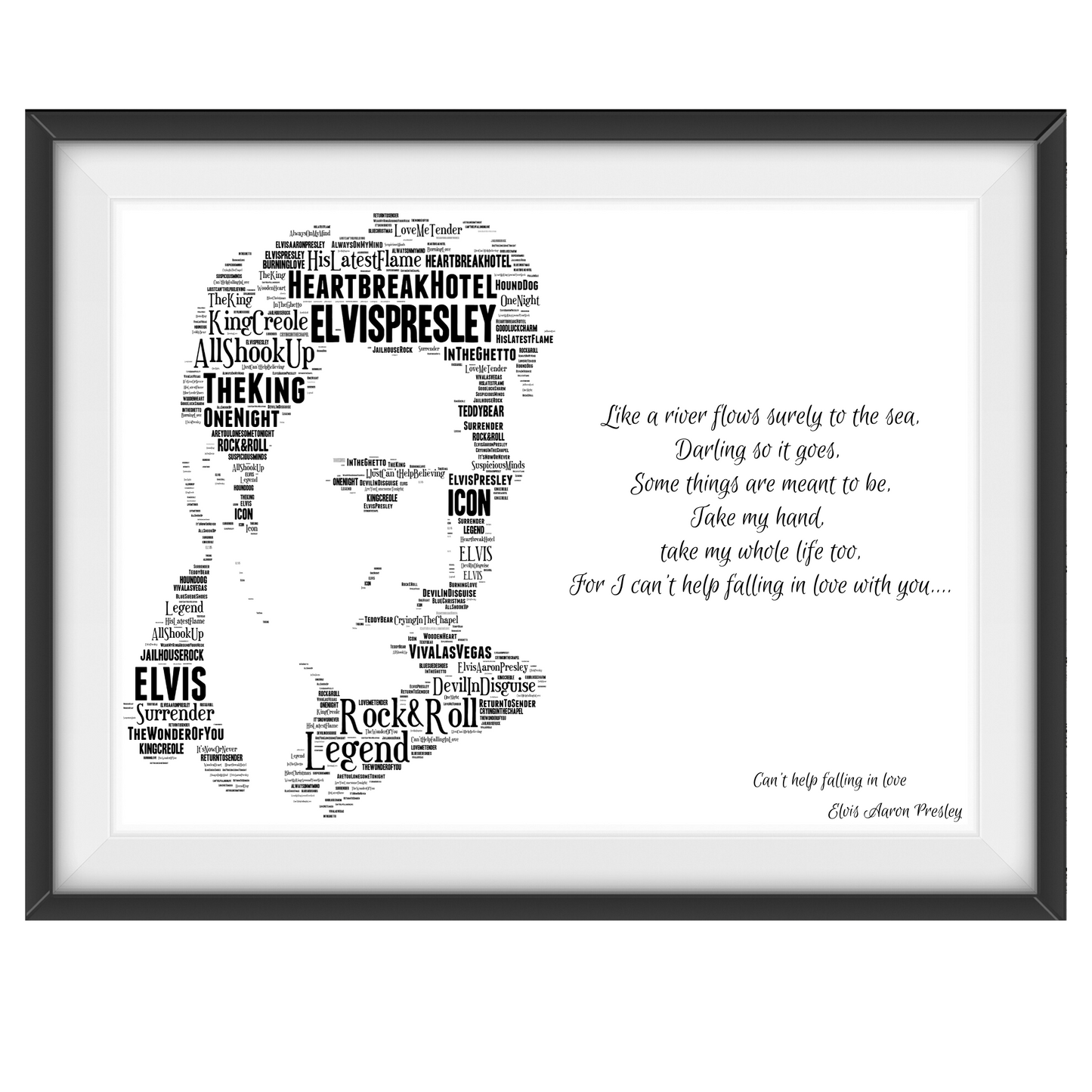 Elvis Presley The King v1 / Typography Portrait in songs & lyrics print