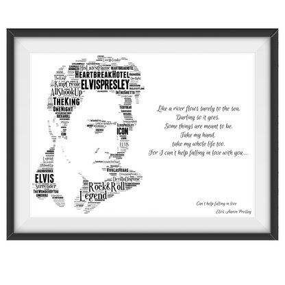 Elvis Presley The King v1 / Typography Portrait in songs & lyrics print